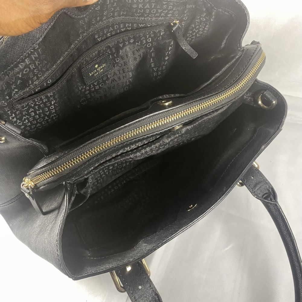 Kate Spade Satchel Bag Womens Black Leather Structured Tote Purse Gold Hardware - Picture 4 of 10
